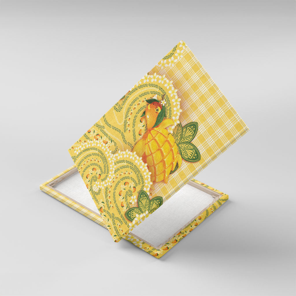 Hawaii Palaka Canvas Wall Art Cute Ripe Mango Turtle On The Waves DT05 With Frame Yellow - Polynesian Pride