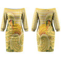 Hawaii Palaka Couples Matching Off The Shoulder Long Sleeve Dress and Long Sleeve Button Shirt Cute Ripe Mango Turtle On The Waves DT05 - Polynesian Pride