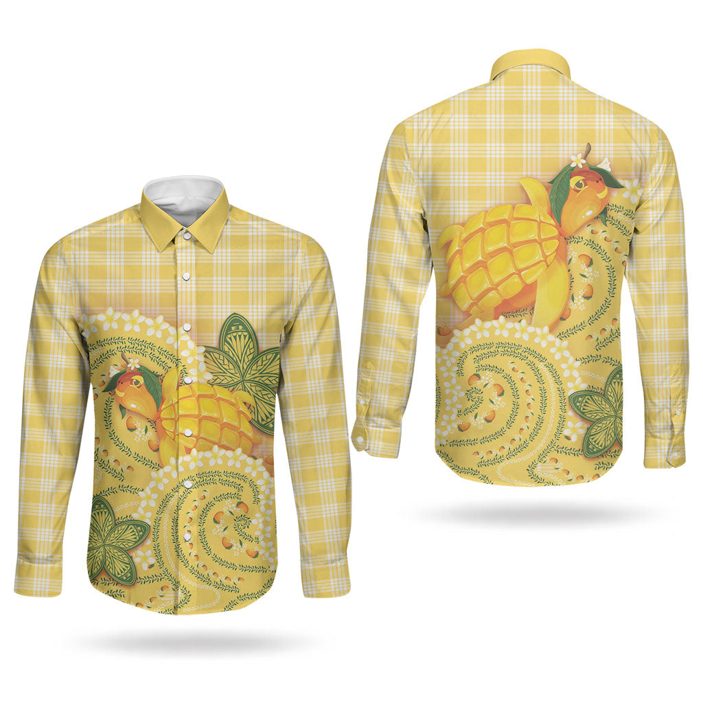 Hawaii Palaka Couples Matching Summer Maxi Dress and Long Sleeve Button Shirt Cute Ripe Mango Turtle On The Waves DT05 - Polynesian Pride