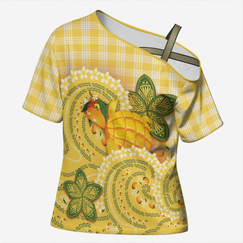 Hawaii Palaka Cross Shoulder Shirt Cute Ripe Mango Turtle On The Waves DT05 Female Yellow - Polynesian Pride