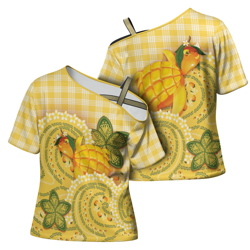 Hawaii Palaka Cross Shoulder Shirt Cute Ripe Mango Turtle On The Waves DT05 - Polynesian Pride