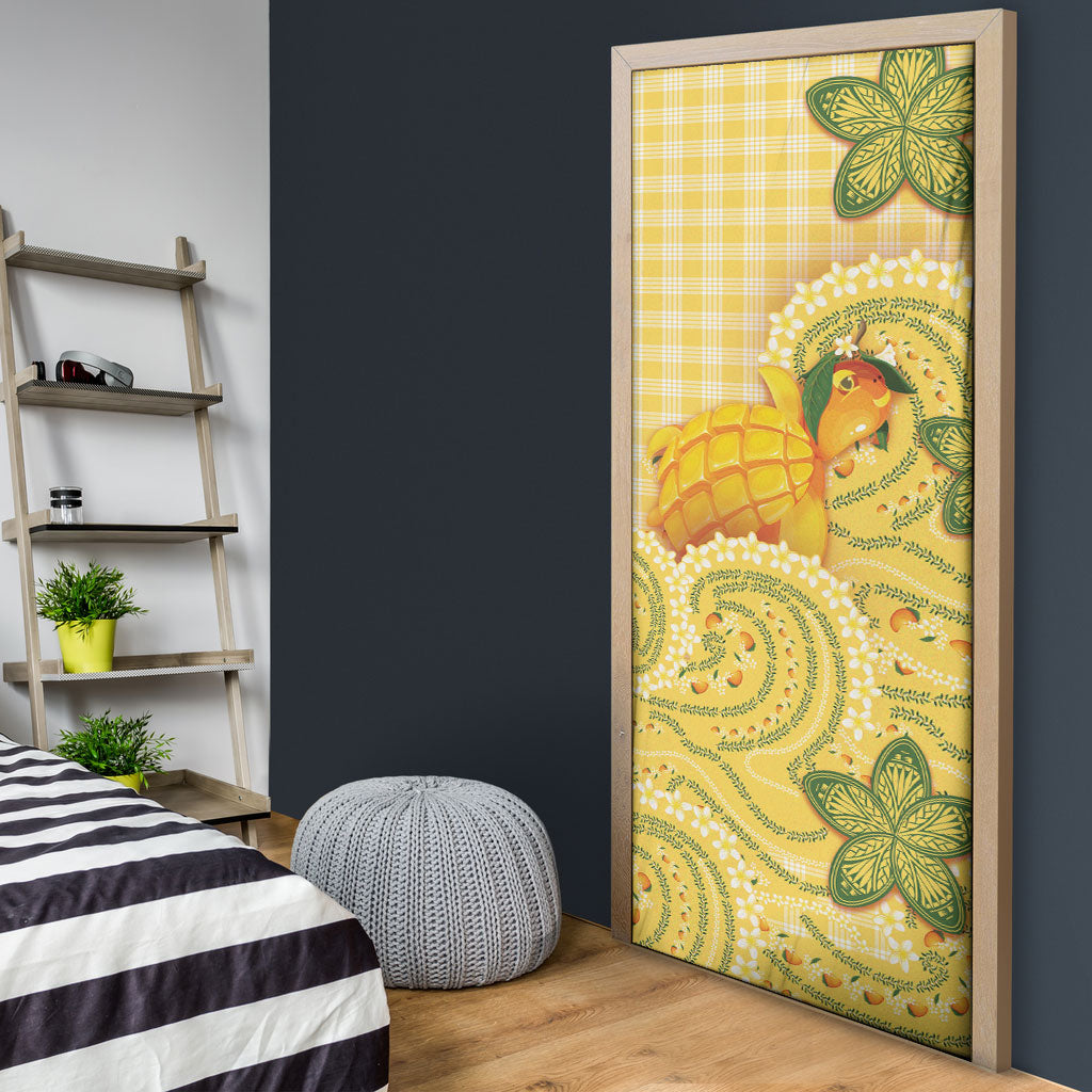 Hawaii Palaka Door Cover Cute Ripe Mango Turtle On The Waves DT05 - Polynesian Pride