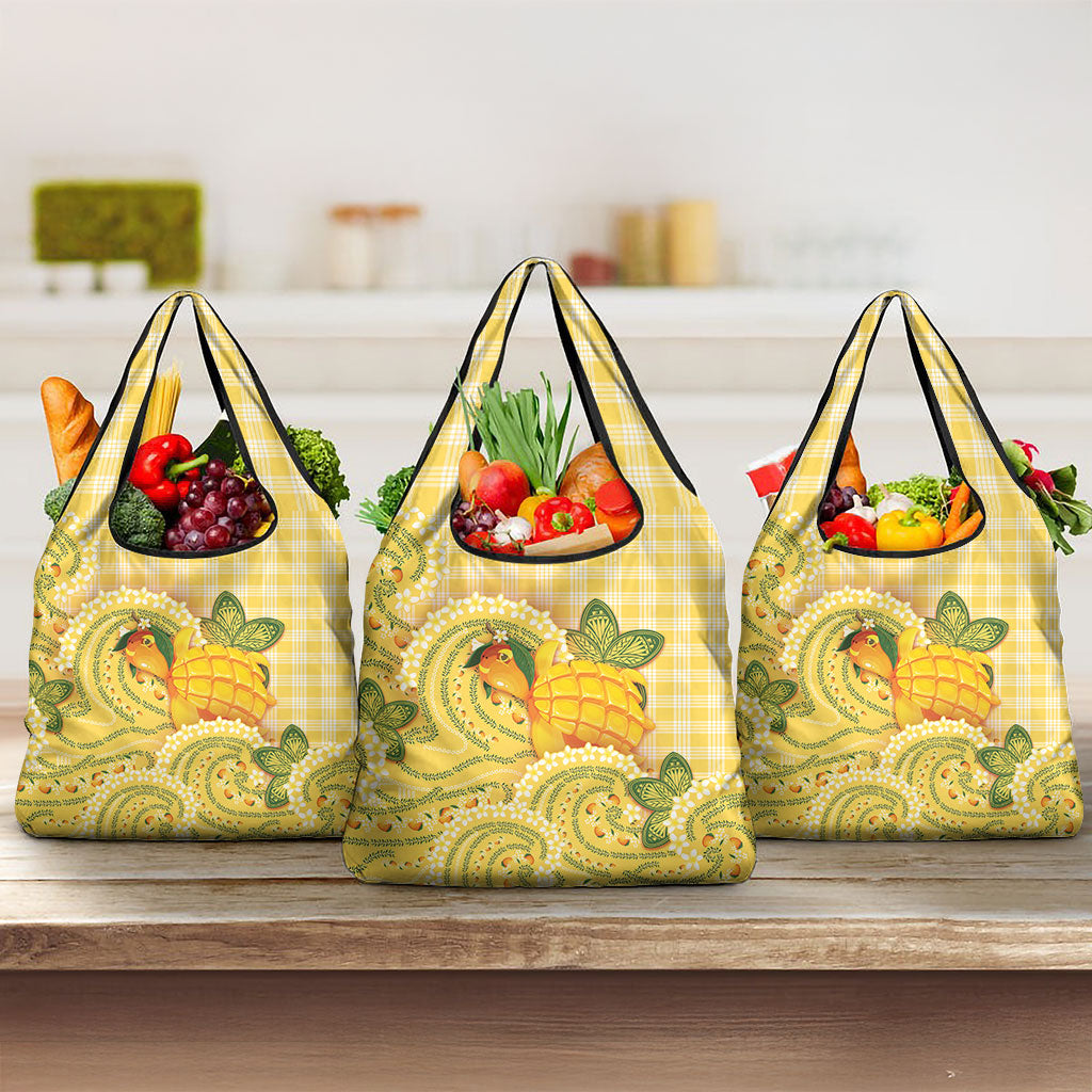 Hawaii Palaka Grocery Bag Cute Ripe Mango Turtle On The Waves DT05 3-pack One Size Yellow - Polynesian Pride