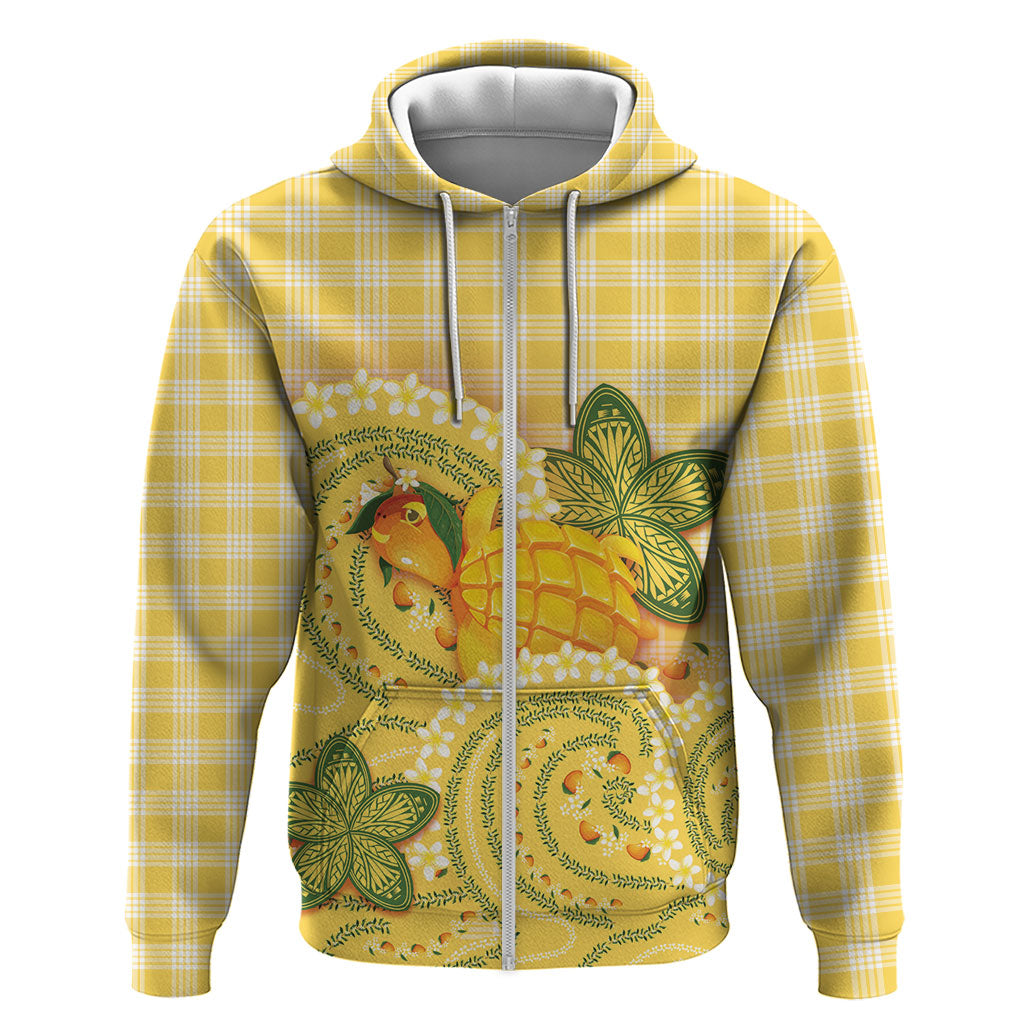 Hawaii Palaka Hoodie Cute Ripe Mango Turtle On The Waves DT05 Zip Hoodie Yellow - Polynesian Pride
