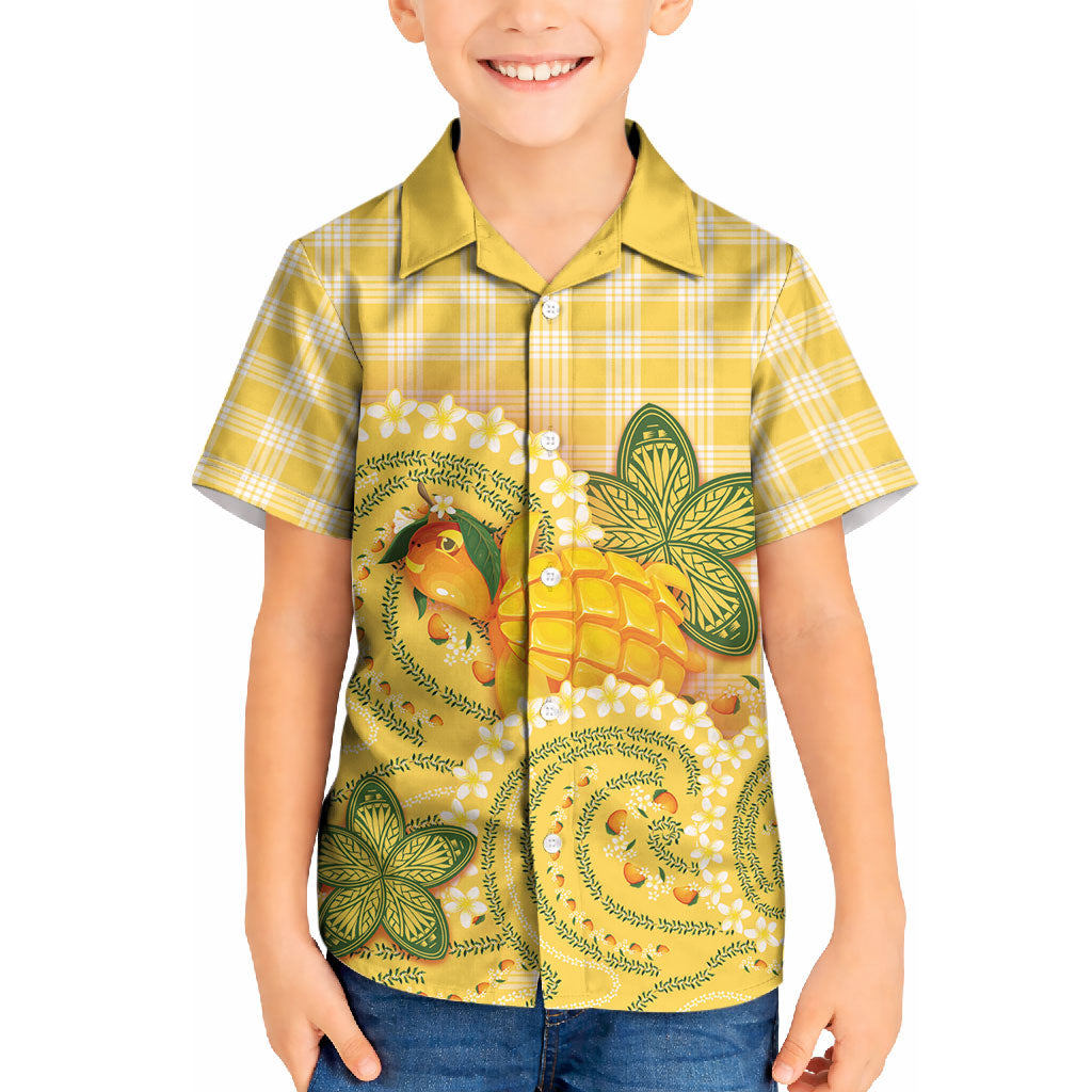 Hawaii Palaka Kid Hawaiian Shirt Cute Ripe Mango Turtle On The Waves DT05 Kid Yellow - Polynesian Pride