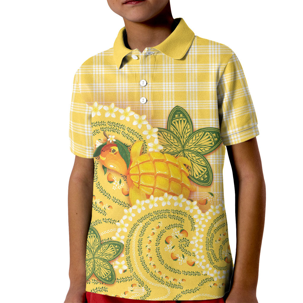 Hawaii Palaka Kid Polo Shirt Cute Ripe Mango Turtle On The Waves DT05 Kid Yellow - Polynesian Pride