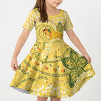 Hawaii Palaka Kid Short Sleeve Dress Cute Ripe Mango Turtle On The Waves DT05 KID Yellow - Polynesian Pride