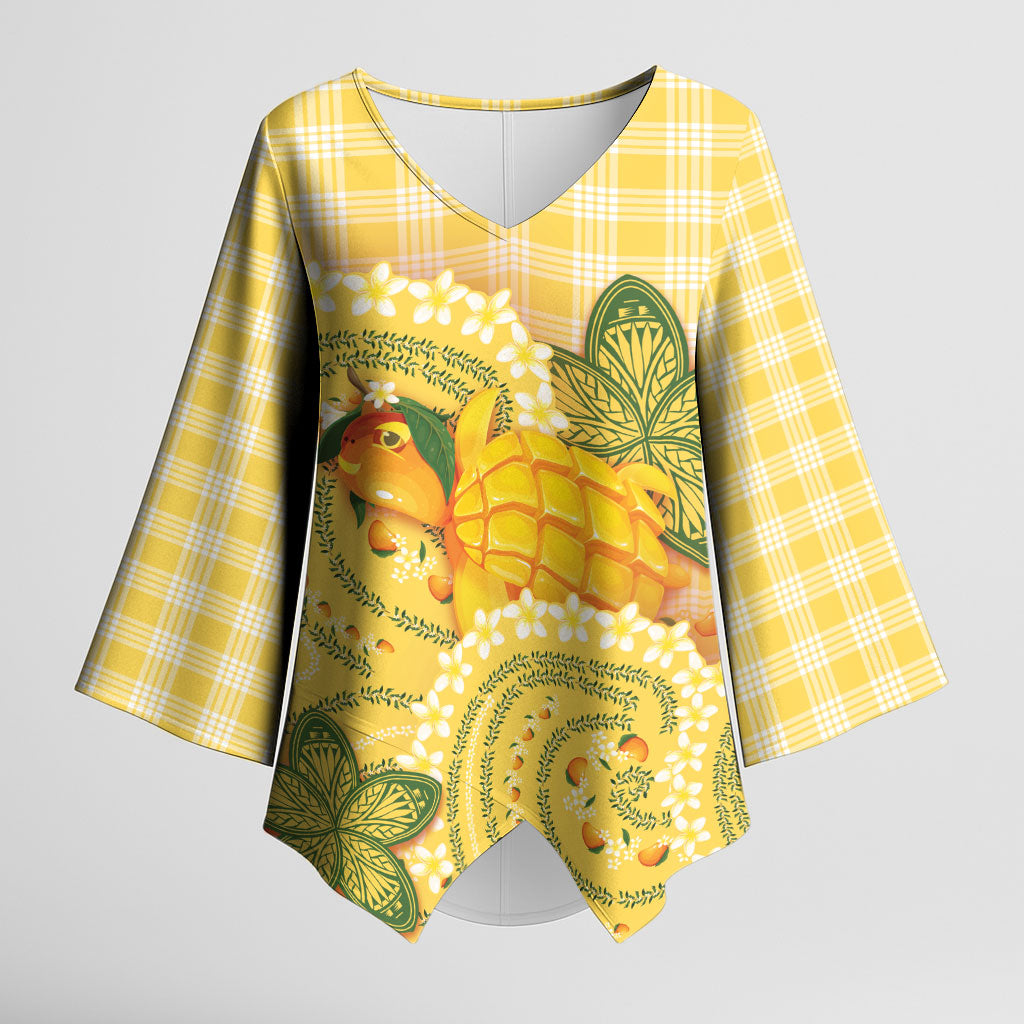 Hawaii Palaka Kimono Sleeve Blouse Cute Ripe Mango Turtle On The Waves DT05 Female Yellow - Polynesian Pride