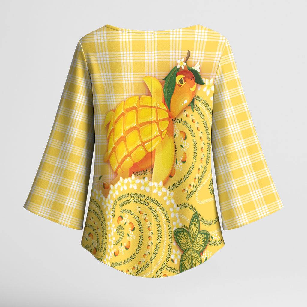 Hawaii Palaka Kimono Sleeve Blouse Cute Ripe Mango Turtle On The Waves DT05 - Polynesian Pride