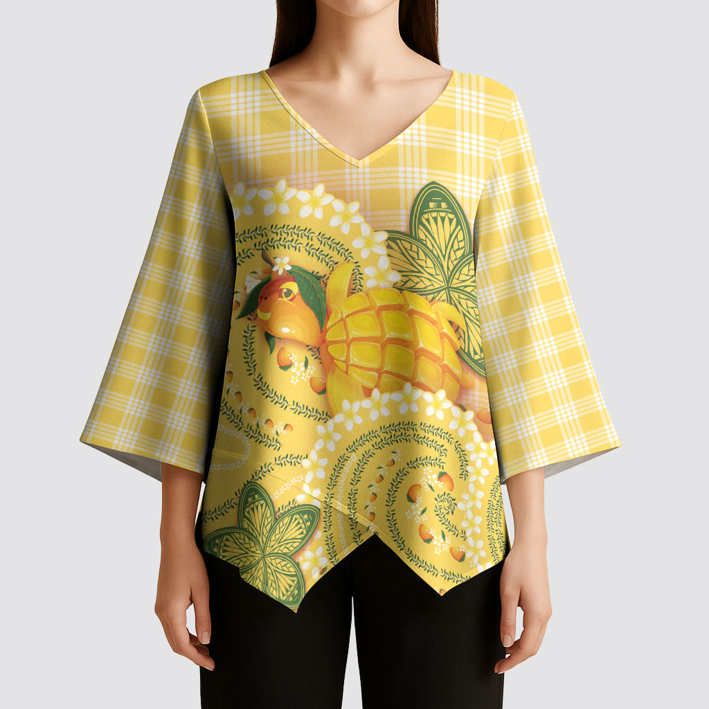 Hawaii Palaka Kimono Sleeve Blouse Cute Ripe Mango Turtle On The Waves DT05 - Polynesian Pride