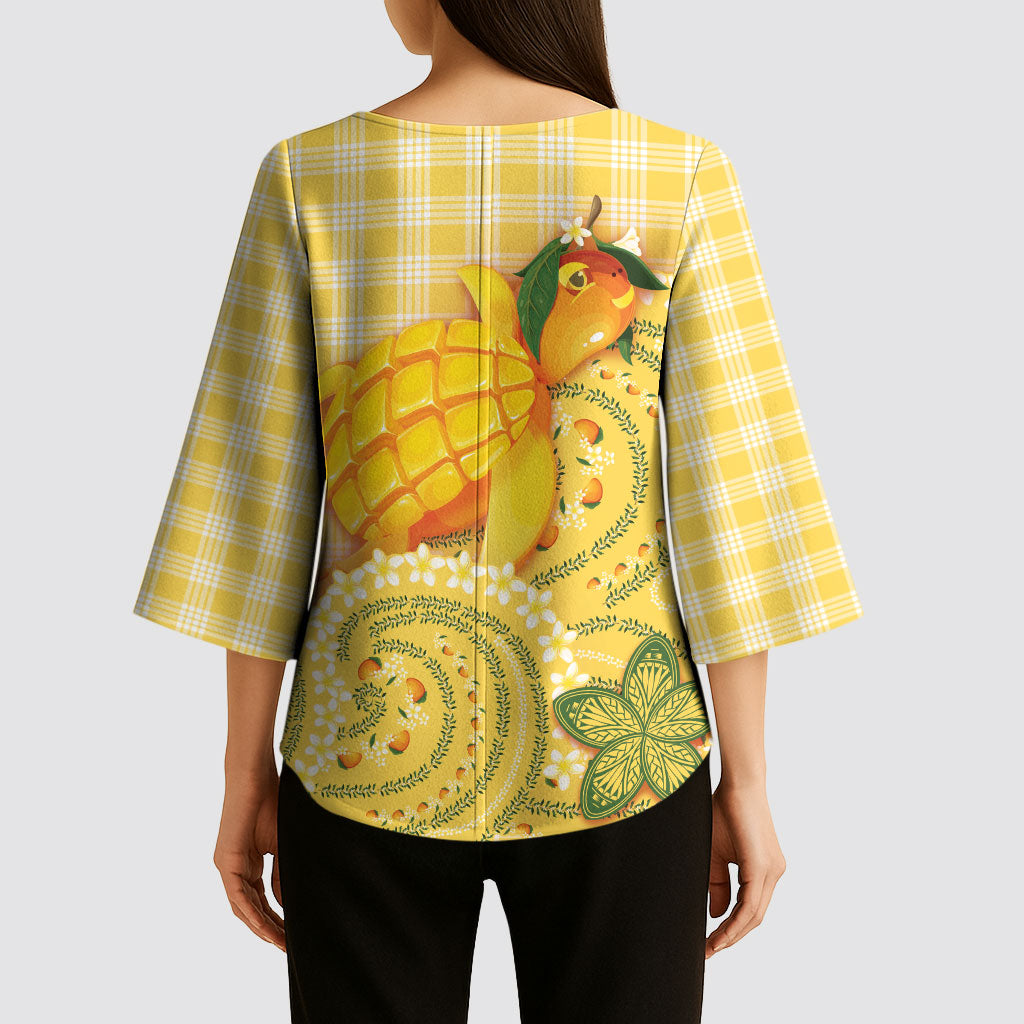 Hawaii Palaka Kimono Sleeve Blouse Cute Ripe Mango Turtle On The Waves DT05 - Polynesian Pride