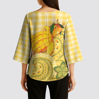 Hawaii Palaka Kimono Sleeve Blouse Cute Ripe Mango Turtle On The Waves DT05 - Polynesian Pride