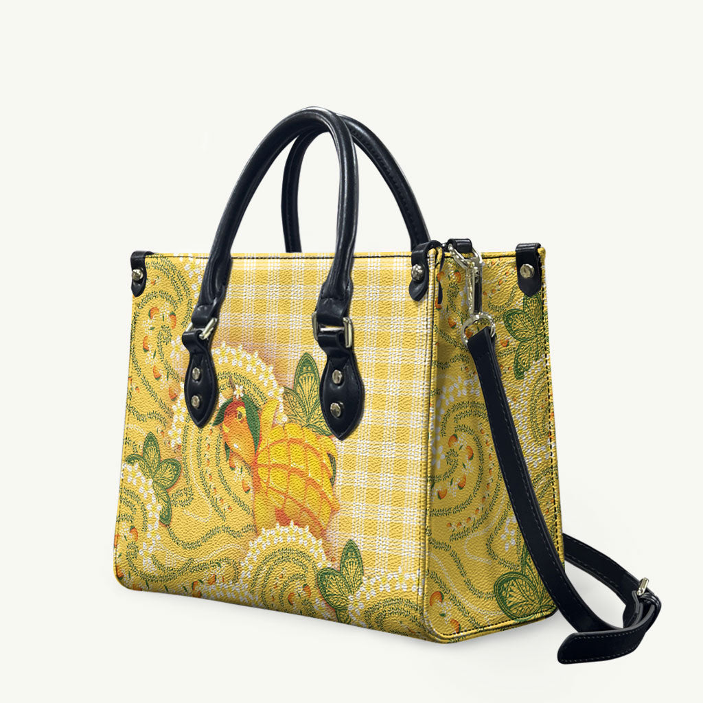 Hawaii Palaka Leather Bag Cute Ripe Mango Turtle On The Waves DT05 Yellow - Polynesian Pride