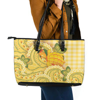 Hawaii Palaka Leather Tote Bag Cute Ripe Mango Turtle On The Waves DT05 - Polynesian Pride