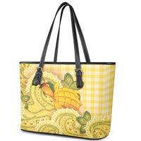 Hawaii Palaka Leather Tote Bag Cute Ripe Mango Turtle On The Waves DT05 - Polynesian Pride