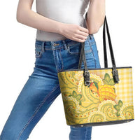 Hawaii Palaka Leather Tote Bag Cute Ripe Mango Turtle On The Waves DT05 - Polynesian Pride