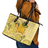 Hawaii Palaka Leather Tote Bag Cute Ripe Mango Turtle On The Waves DT05 - Polynesian Pride