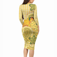 Hawaii Palaka Long Sleeve Bodycon Dress Cute Ripe Mango Turtle On The Waves DT05 - Polynesian Pride