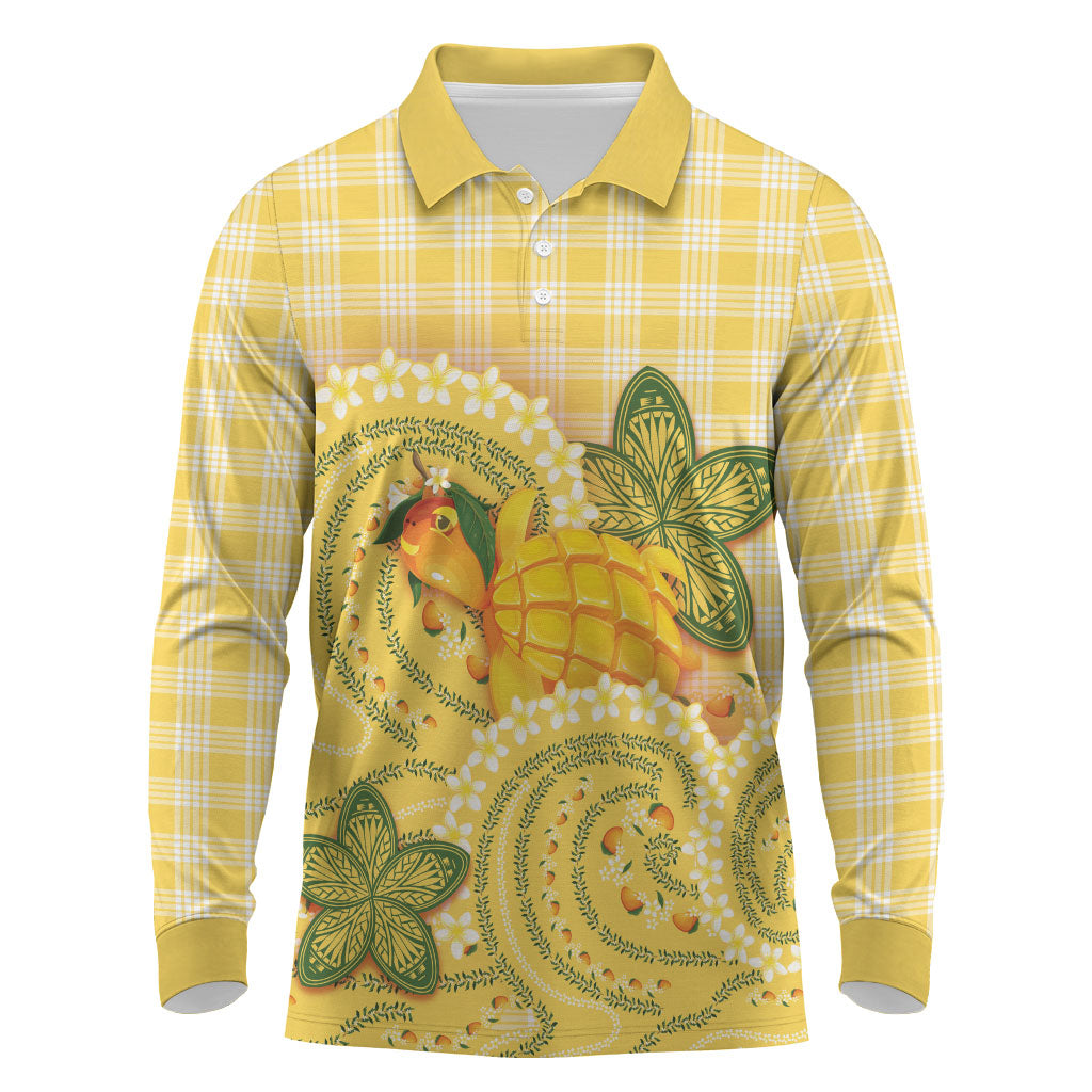 Hawaii Palaka Long Sleeve Polo Shirt Cute Ripe Mango Turtle On The Waves DT05 Yellow - Polynesian Pride