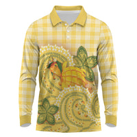 Hawaii Palaka Long Sleeve Polo Shirt Cute Ripe Mango Turtle On The Waves DT05 Yellow - Polynesian Pride