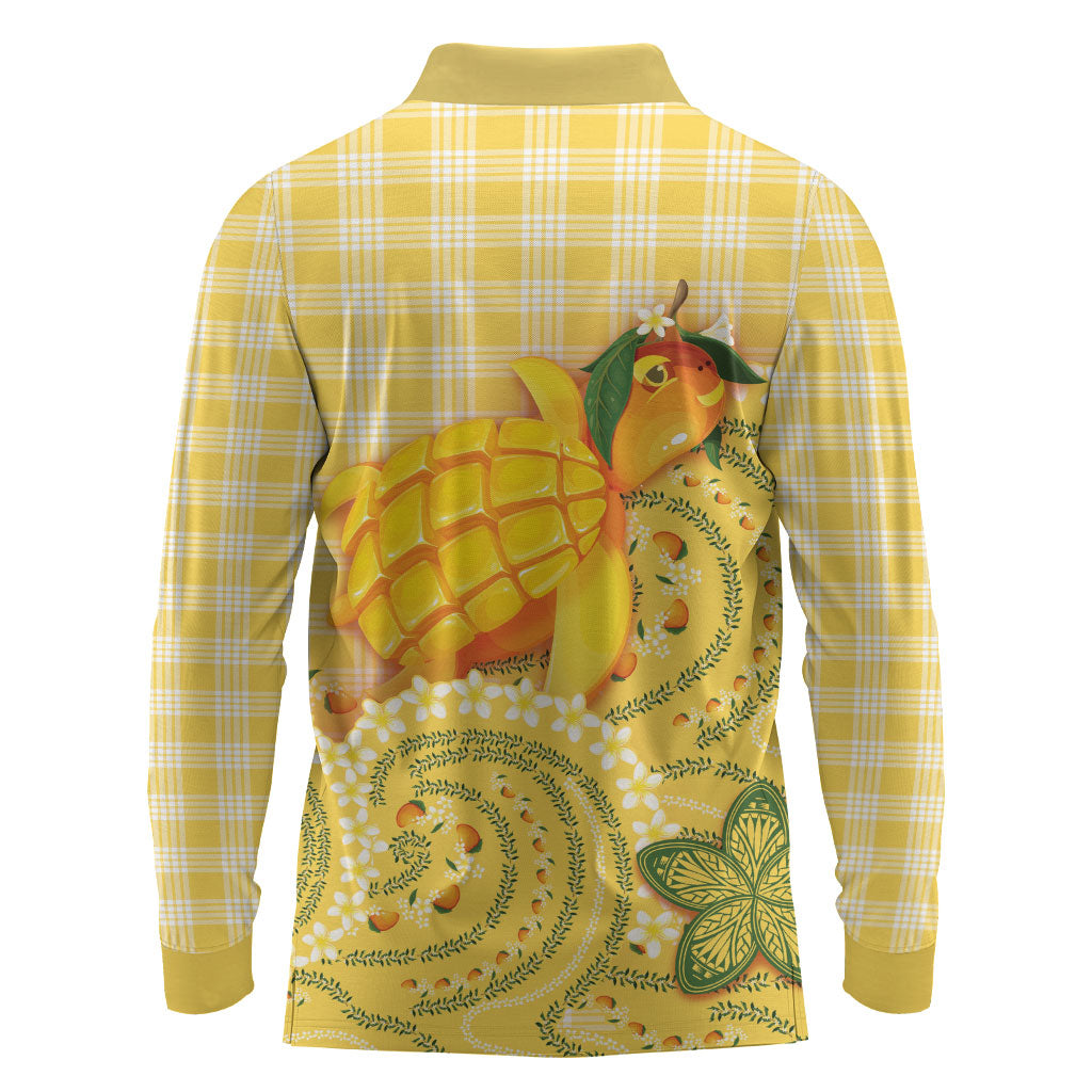 Hawaii Palaka Long Sleeve Polo Shirt Cute Ripe Mango Turtle On The Waves DT05 - Polynesian Pride