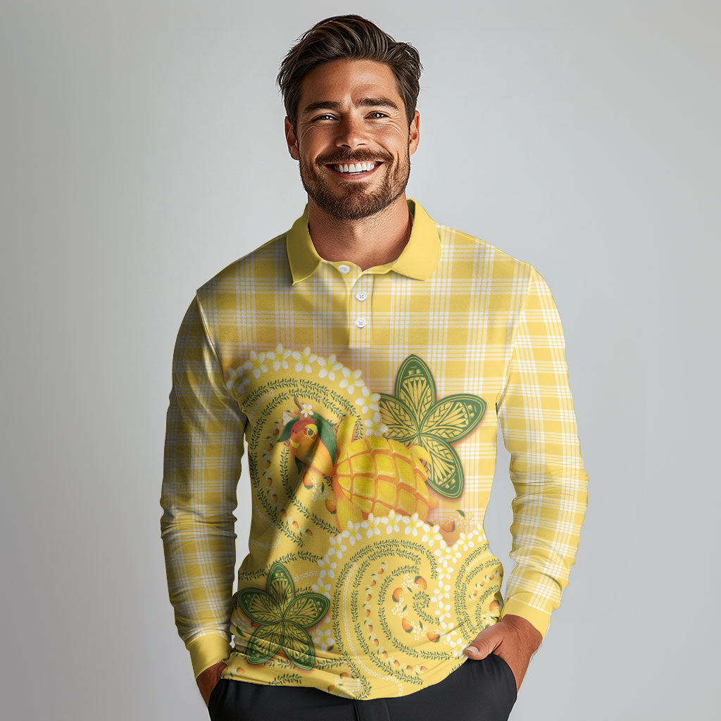 Hawaii Palaka Long Sleeve Polo Shirt Cute Ripe Mango Turtle On The Waves DT05 - Polynesian Pride