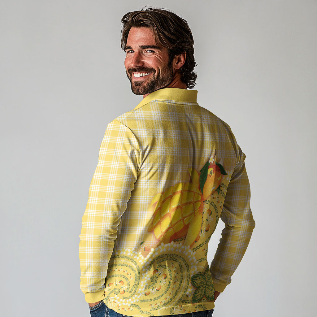 Hawaii Palaka Long Sleeve Polo Shirt Cute Ripe Mango Turtle On The Waves DT05 - Polynesian Pride