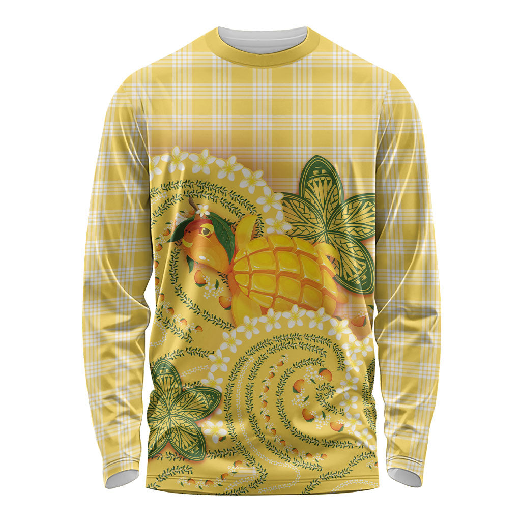 Hawaii Palaka Long Sleeve Shirt Cute Ripe Mango Turtle On The Waves DT05 Unisex Yellow - Polynesian Pride