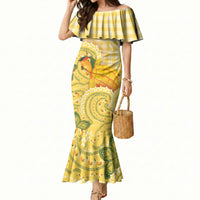 Hawaii Palaka Mermaid Dress Cute Ripe Mango Turtle On The Waves DT05 Women Yellow - Polynesian Pride