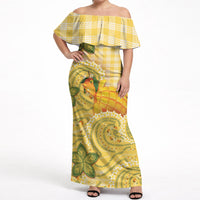 Hawaii Palaka Off Shoulder Maxi Dress Cute Ripe Mango Turtle On The Waves DT05 Women Yellow - Polynesian Pride