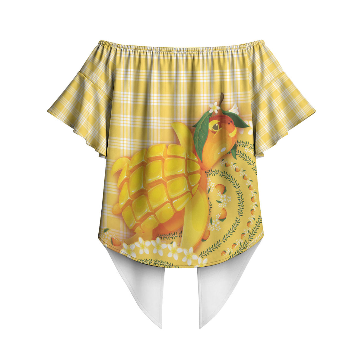Hawaii Palaka Off Shoulder Wrap Waist Top Cute Ripe Mango Turtle On The Waves DT05 - Polynesian Pride