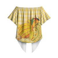 Hawaii Palaka Off Shoulder Wrap Waist Top Cute Ripe Mango Turtle On The Waves DT05 - Polynesian Pride