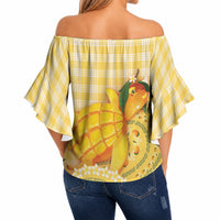 Hawaii Palaka Off Shoulder Wrap Waist Top Cute Ripe Mango Turtle On The Waves DT05 - Polynesian Pride