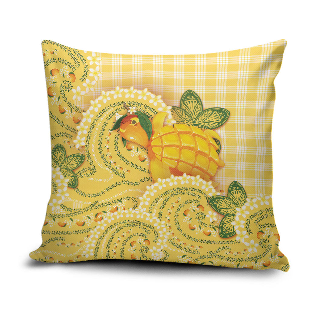 Hawaii Palaka Pillow Cover Cute Ripe Mango Turtle On The Waves DT05 Yellow - Polynesian Pride