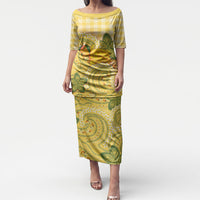 Hawaii Palaka Puletasi Cute Ripe Mango Turtle On The Waves DT05 Long Dress Yellow - Polynesian Pride