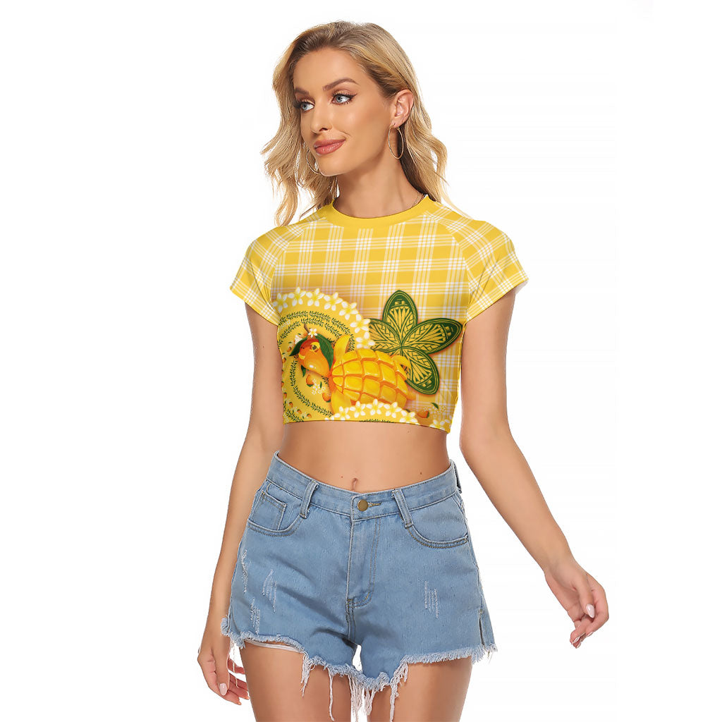 Hawaii Palaka Raglan Cropped T Shirt Cute Ripe Mango Turtle On The Waves DT05 Female Yellow - Polynesian Pride