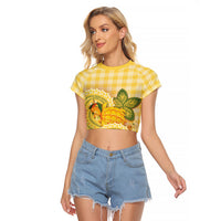 Hawaii Palaka Raglan Cropped T Shirt Cute Ripe Mango Turtle On The Waves DT05 Female Yellow - Polynesian Pride
