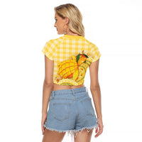 Hawaii Palaka Raglan Cropped T Shirt Cute Ripe Mango Turtle On The Waves DT05 - Polynesian Pride