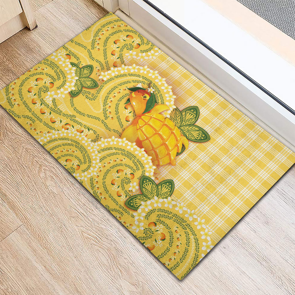 Hawaii Palaka Rubber Doormat Cute Ripe Mango Turtle On The Waves DT05 - Polynesian Pride