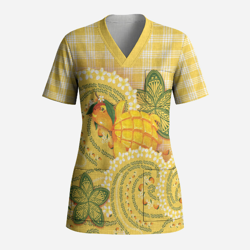 Hawaii Palaka Scrub Top Cute Ripe Mango Turtle On The Waves DT05 Adult Yellow - Polynesian Pride