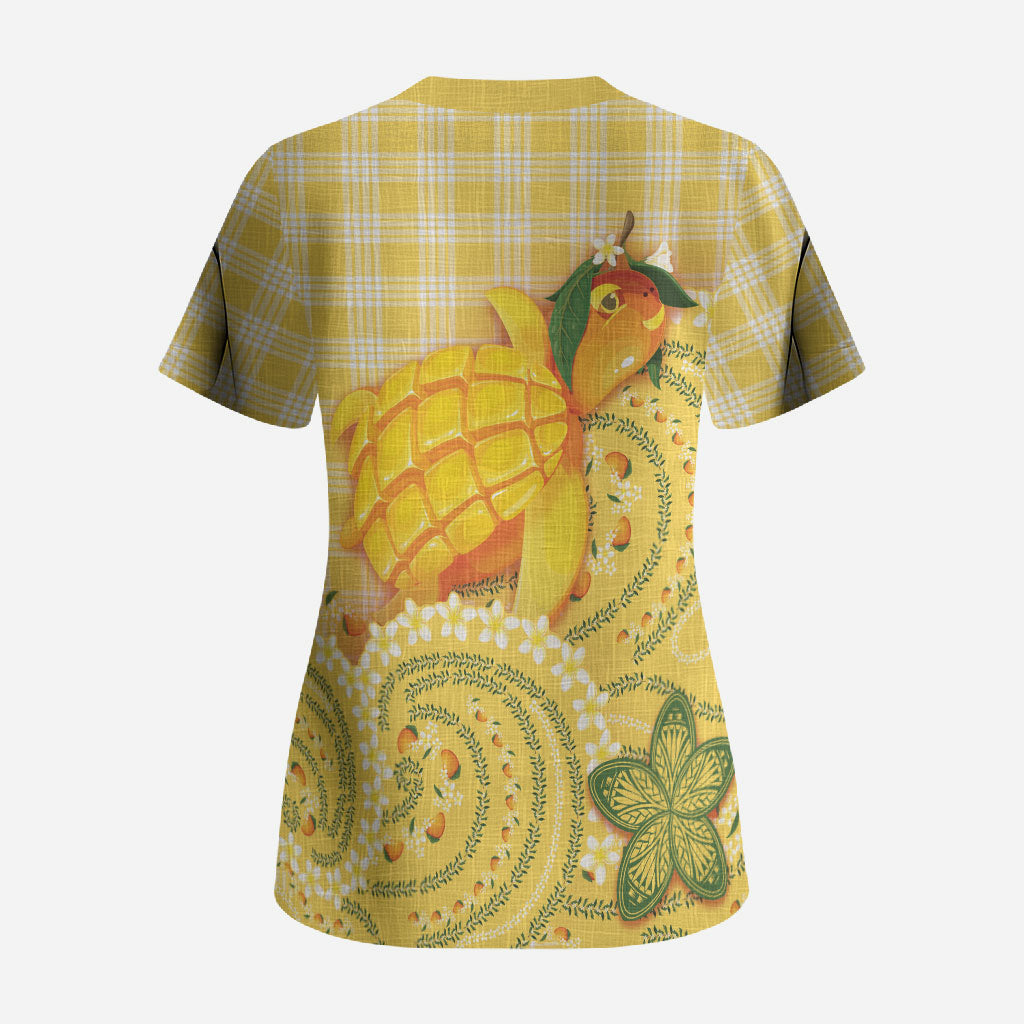Hawaii Palaka Scrub Top Cute Ripe Mango Turtle On The Waves DT05 - Polynesian Pride