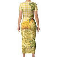 Hawaii Palaka Short Sleeve Bodycon Dress Cute Ripe Mango Turtle On The Waves DT05 - Polynesian Pride