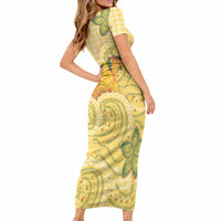 Hawaii Palaka Short Sleeve Bodycon Dress Cute Ripe Mango Turtle On The Waves DT05 - Polynesian Pride