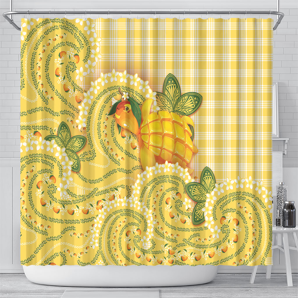 Hawaii Palaka Shower Curtain Cute Ripe Mango Turtle On The Waves DT05 - Polynesian Pride