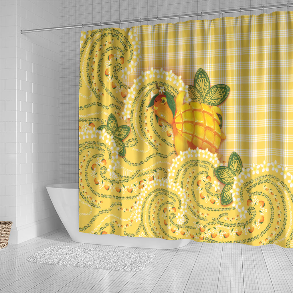 Hawaii Palaka Shower Curtain Cute Ripe Mango Turtle On The Waves DT05 - Polynesian Pride