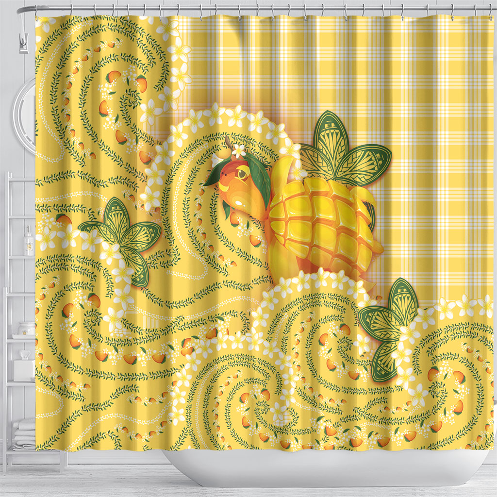 Hawaii Palaka Shower Curtain Cute Ripe Mango Turtle On The Waves DT05 - Polynesian Pride