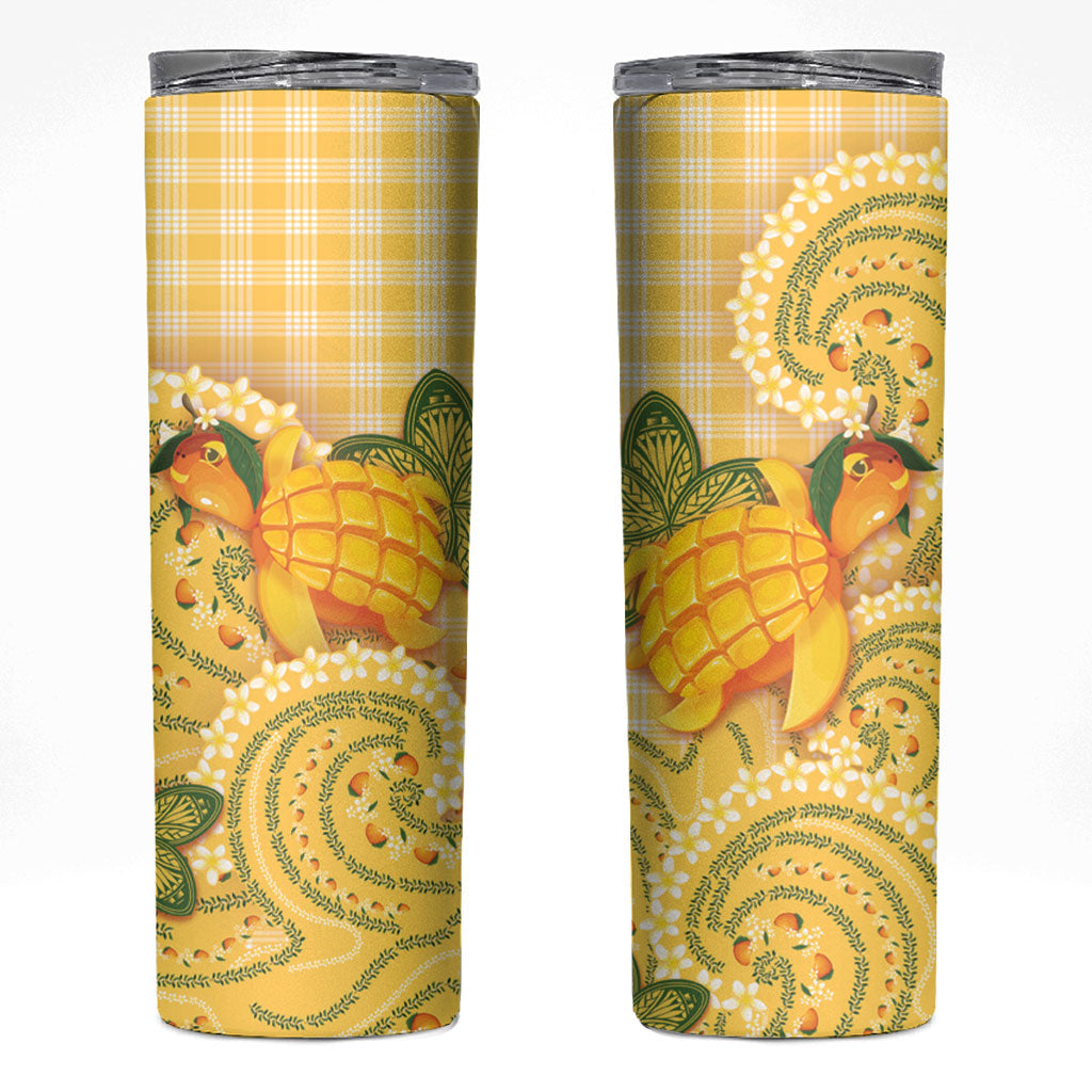 Hawaii Palaka Skinny Tumbler Cute Ripe Mango Turtle On The Waves DT05 Yellow - Polynesian Pride