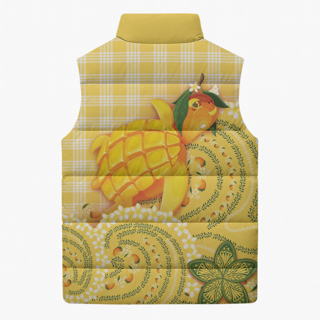 Hawaii Palaka Sleeveless Puffer Jacket Cute Ripe Mango Turtle On The Waves DT05 - Polynesian Pride
