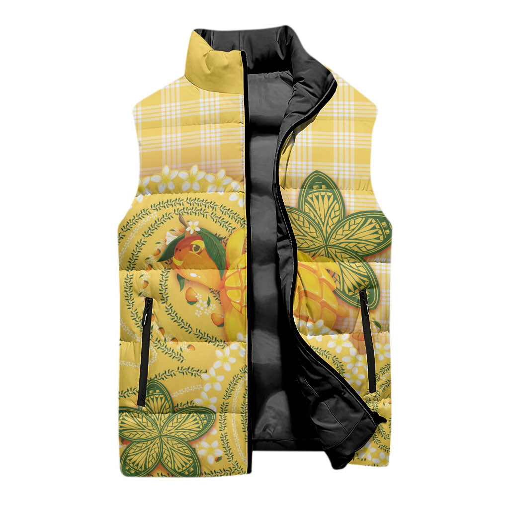 Hawaii Palaka Sleeveless Puffer Jacket Cute Ripe Mango Turtle On The Waves DT05 - Polynesian Pride