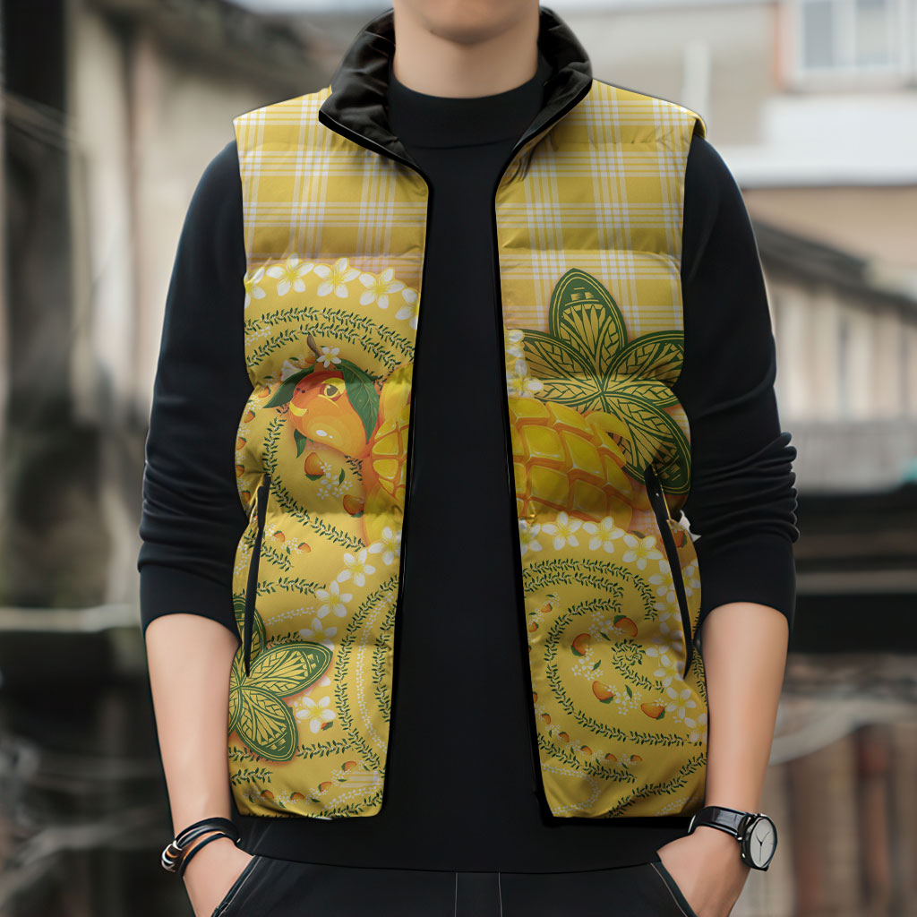 Hawaii Palaka Sleeveless Puffer Jacket Cute Ripe Mango Turtle On The Waves DT05 - Polynesian Pride